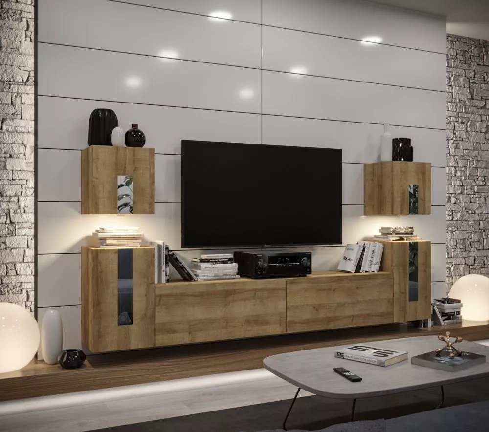 Sekcija New Concept C83 ar LED · Zelts ozols · 240 × 35 × 120 cm