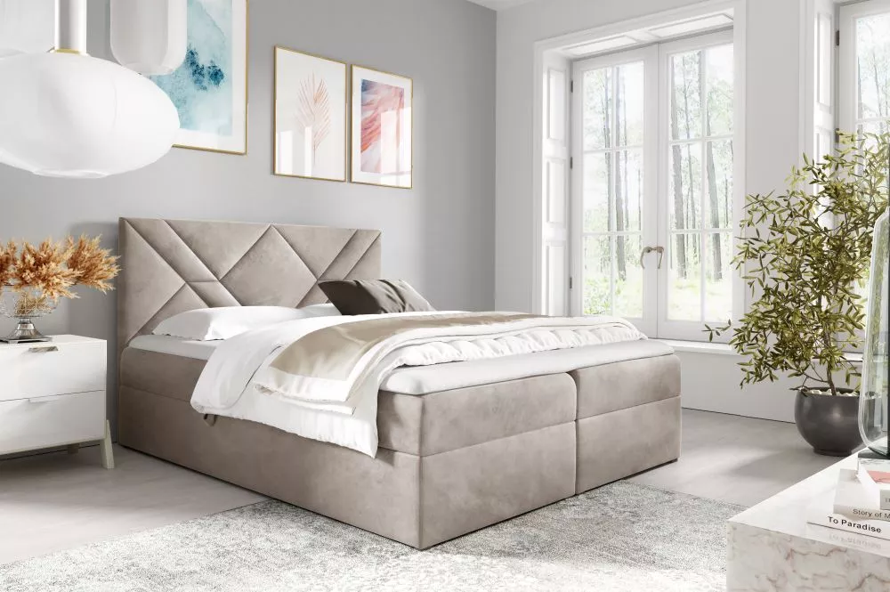 Gulta Box 6 Comfort Boxspring Standard Guļamvietas platums: 120 cm, Guļamvietas garums: 200 cm, · Bēšs · 124 × 208 × 103