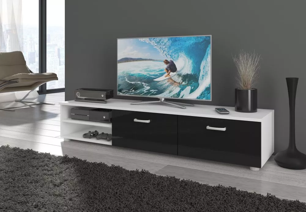 TV tumba Magic mag 03 · Balts + melns spīdums · 144 × 38 × 29 cm