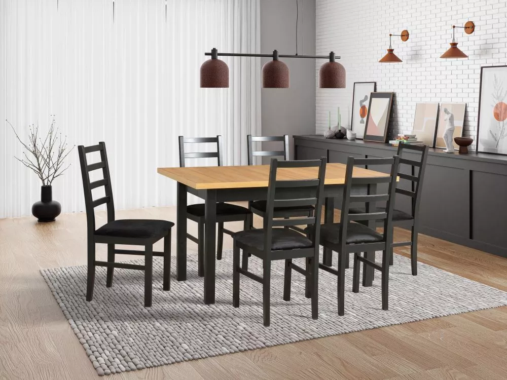 Komplekts Modena 1 XL, Nilo 8 Personu skaits: 6, Korpusa krāsa: melns, Elementu krāsa: ozols artisan, · 140 cm