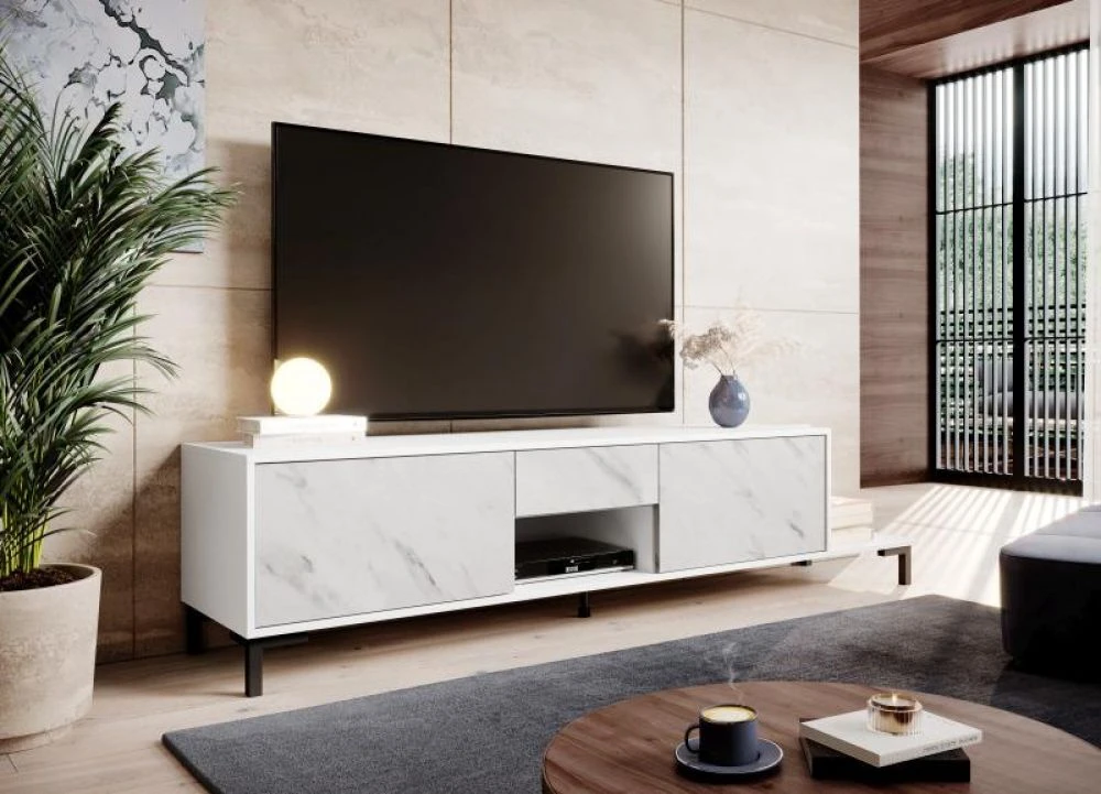 TV tumba Marmo RTV · Balts · 195 × 40 × 47.5 cm