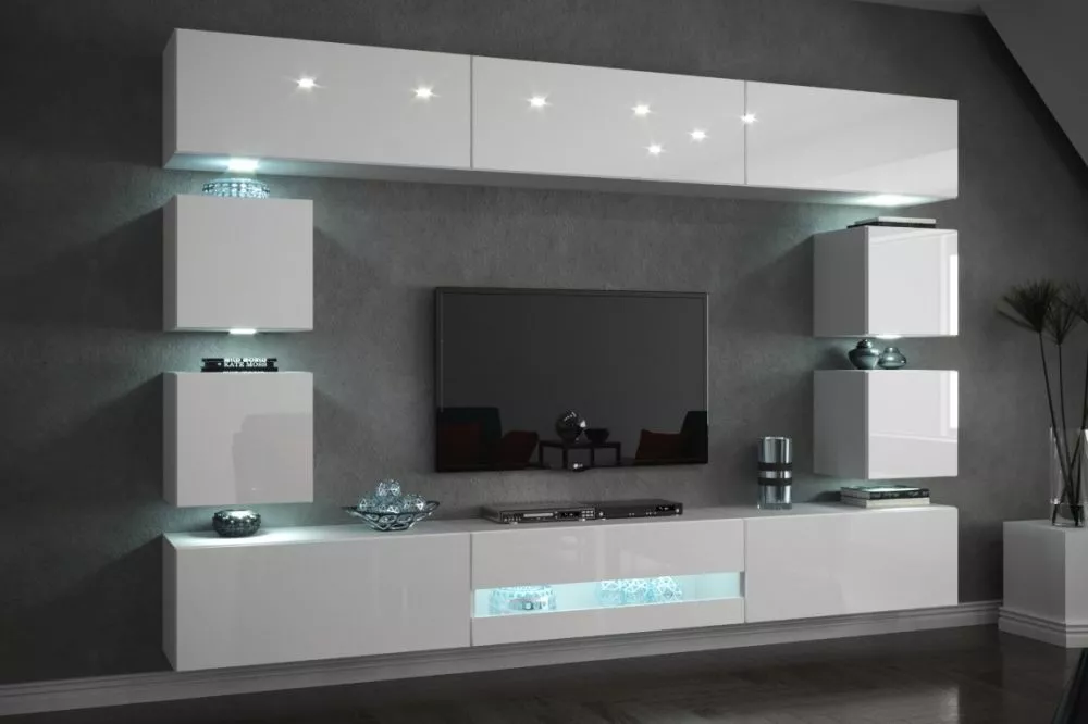 Sekcija Concept 80 gloss ar LED · Balts · 273 × 35 × 184 cm