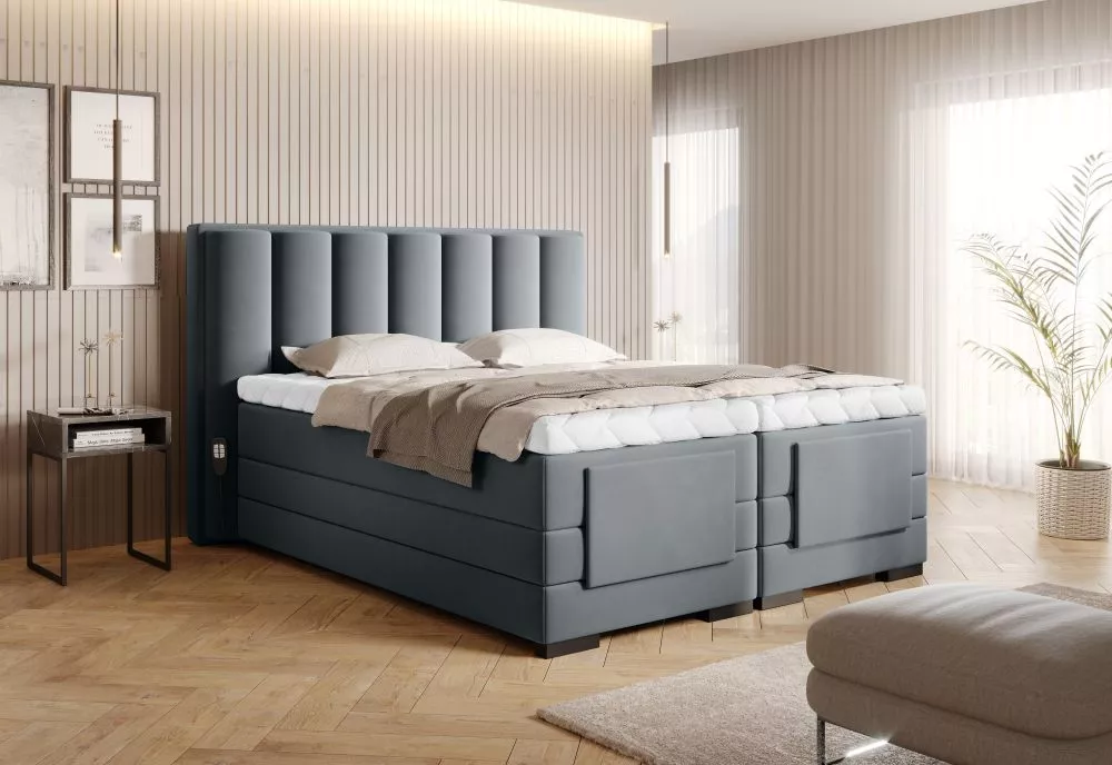 Gulta Veros Electric Boxspring Lux Standard Guļamvietas platums: 140 cm, Guļamvietas garums: 200 cm, · Pelēks · 158 × 21