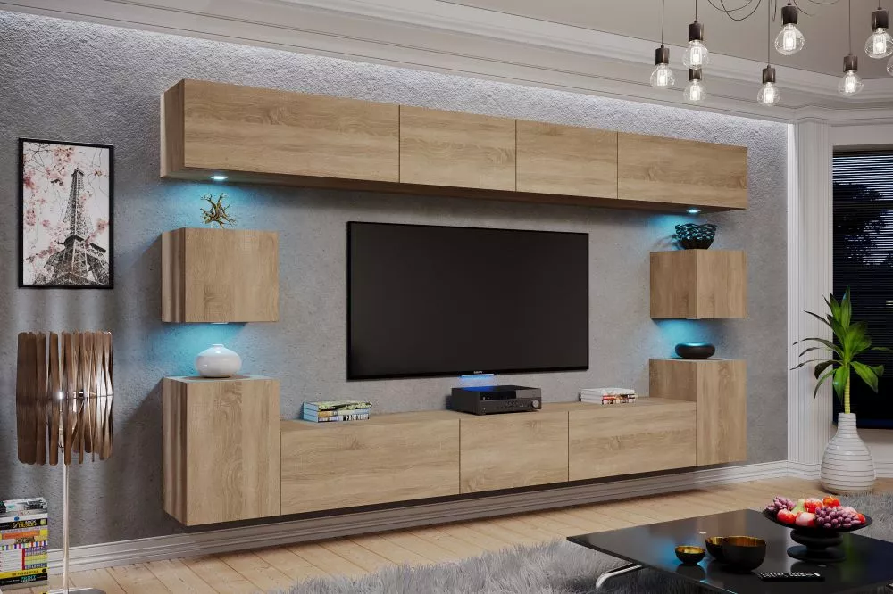 Sekcija Kordoba ar LED · Ozols sonoma · 302 × 35 × 210 cm