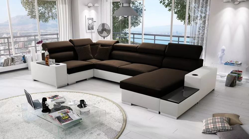 Dīvāns Perseo 4 Maxi Standard · Tumši brūns + balts · 205 × 358 × 95 cm