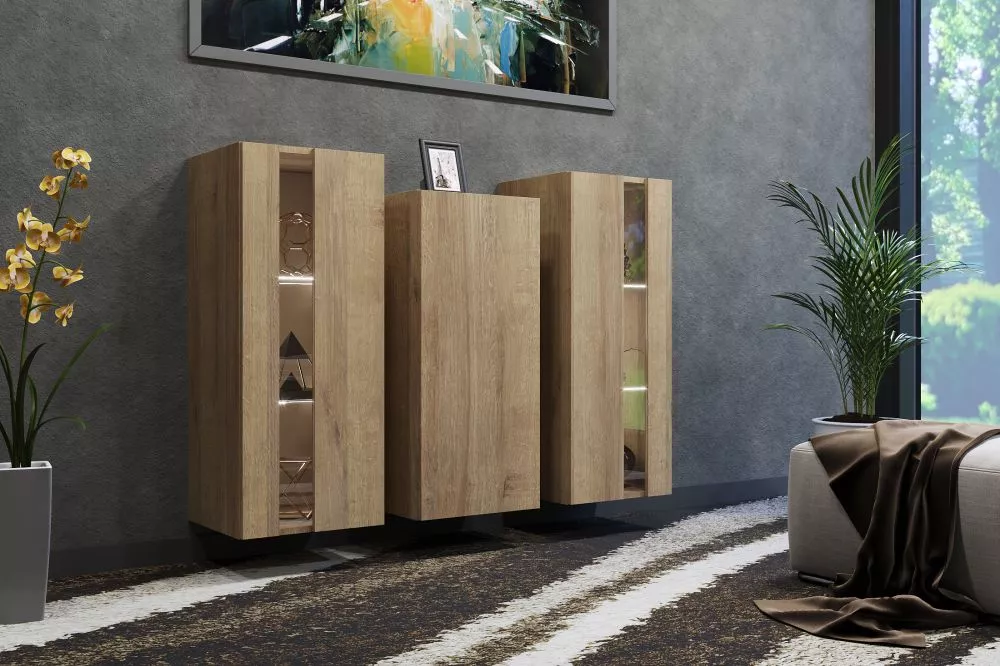 Kumode Maro ar LED · Zelta ozols · 131 × 35 × 91 cm