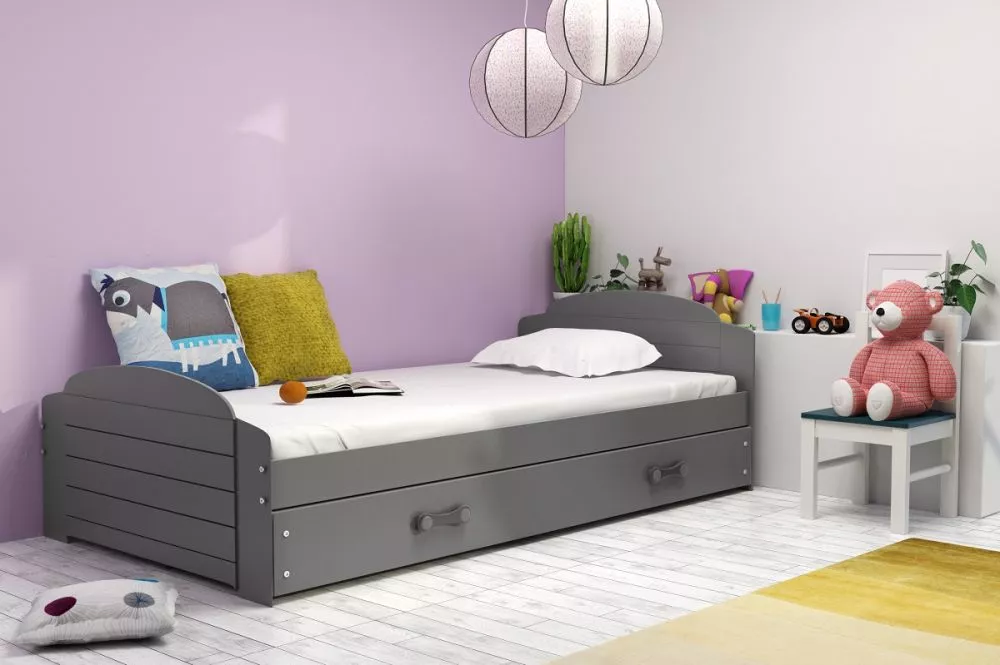 Bērnu gulta Lili Single Graphite ar stelāžu Guļamvietas platums: 90 cm, Guļamvietas garums: 200 cm, · 97 × 206 × 47 cm