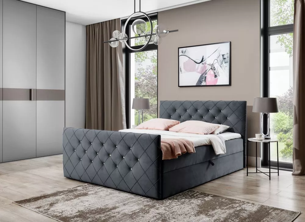 Gulta Malaga Boxspring Standard Guļamvietas platums: 160 cm, Guļamvietas garums: 200 cm, · Tumši pelēks · 164 × 214 × 10