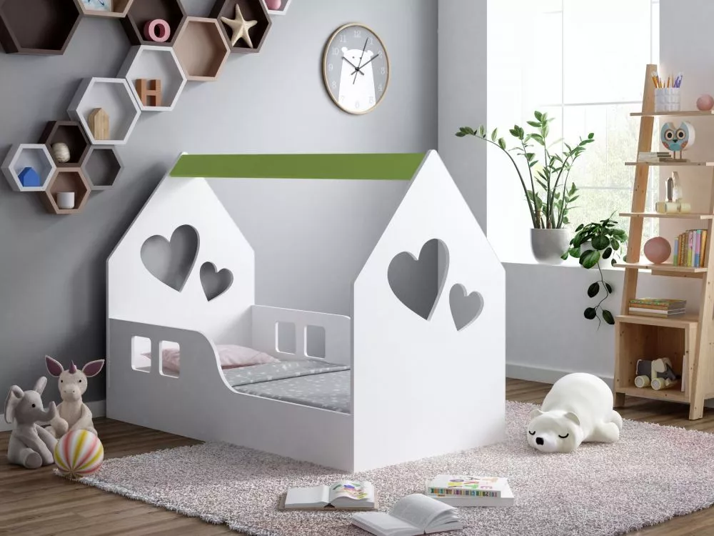 Bērnu gulta House 8 ar stelāžu Guļamvietas platums: 70 cm, Guļamvietas garums: 140 cm, · 70 × 144 × 106 cm