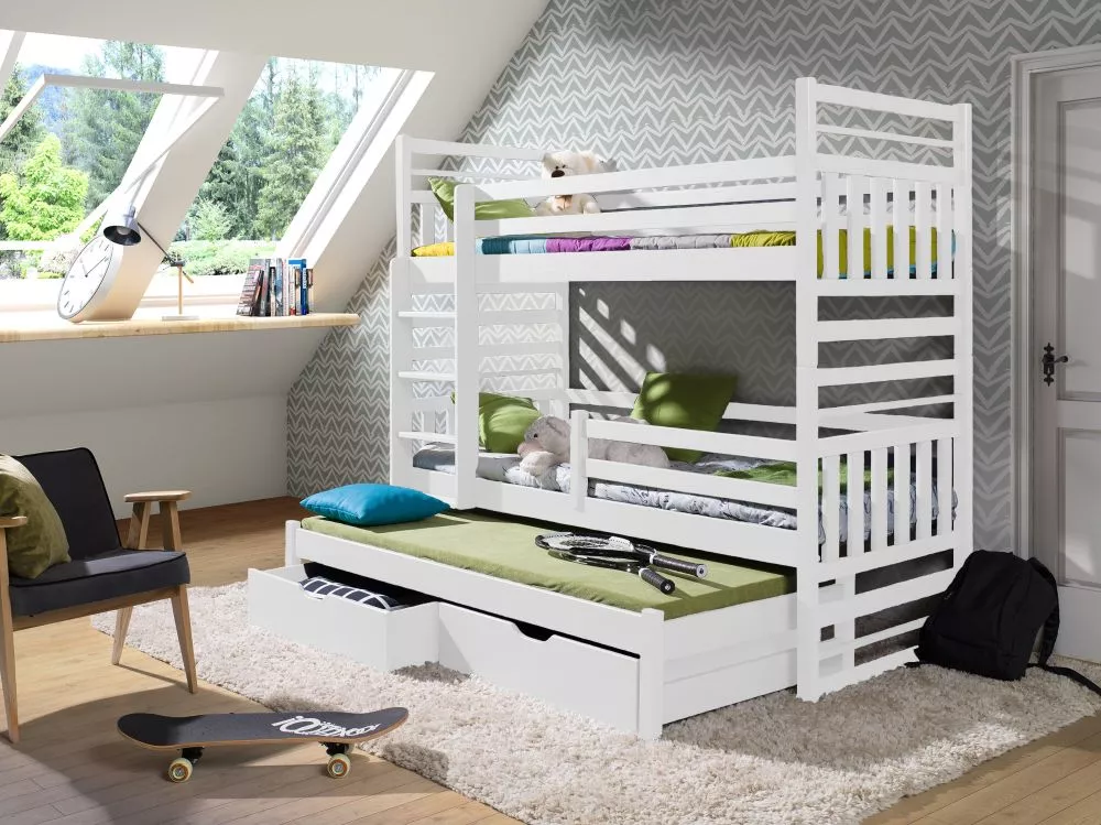 Bērnu gulta Hipolit ar stelāžām Kāpņu puse: Pa kreisi, Guļamvietas platums: 80 cm, Guļamvietas garums: 180 cm, · 87 × 19