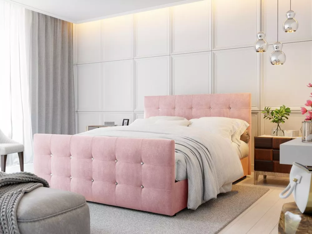 Gulta Kleo Boxspring standard Guļamvietas platums: 160 cm, Guļamvietas garums: 200 cm, · Rozā · 165 × 216 × 106 cm