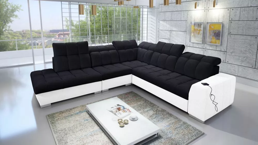 Dīvāns Pagano 9 Premium Standard · Melns + balts · 285 × 300 × 83 cm