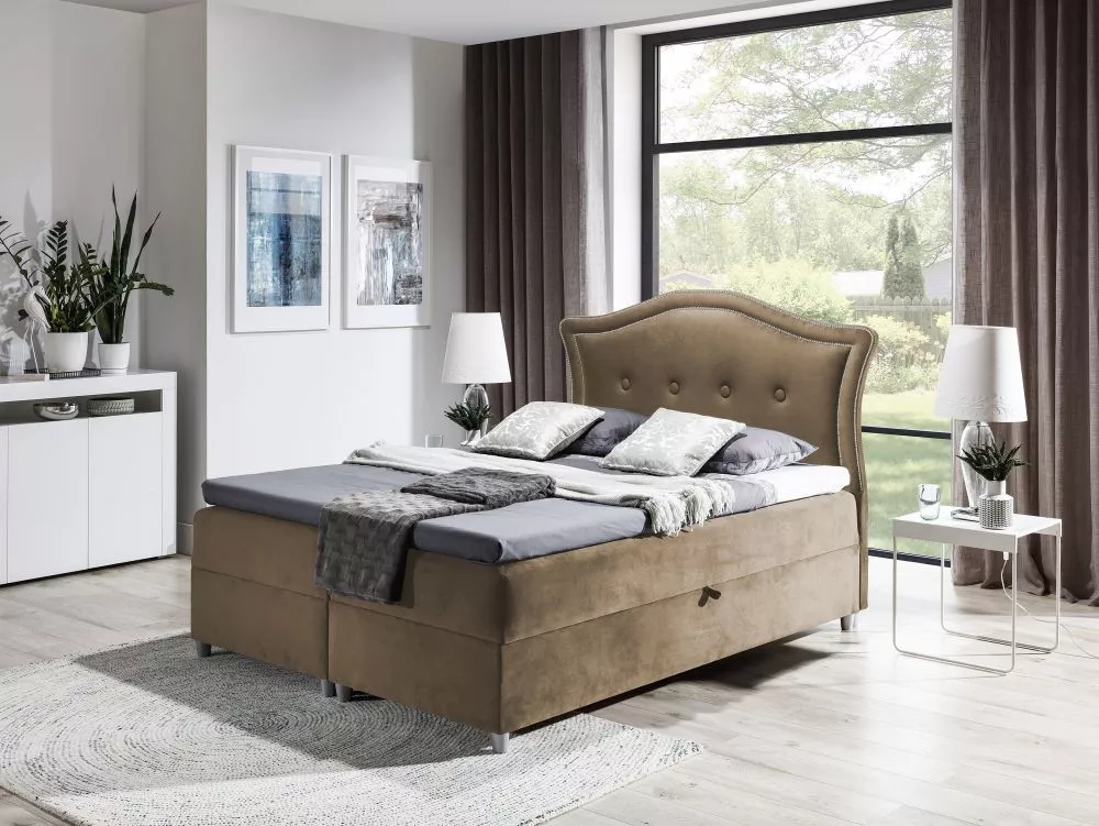 Gulta Bedran Boxspring Standard Guļamvietas platums: 200 cm, Guļamvietas garums: 200 cm, · Gaiši brūns · 210 × 214 × 130