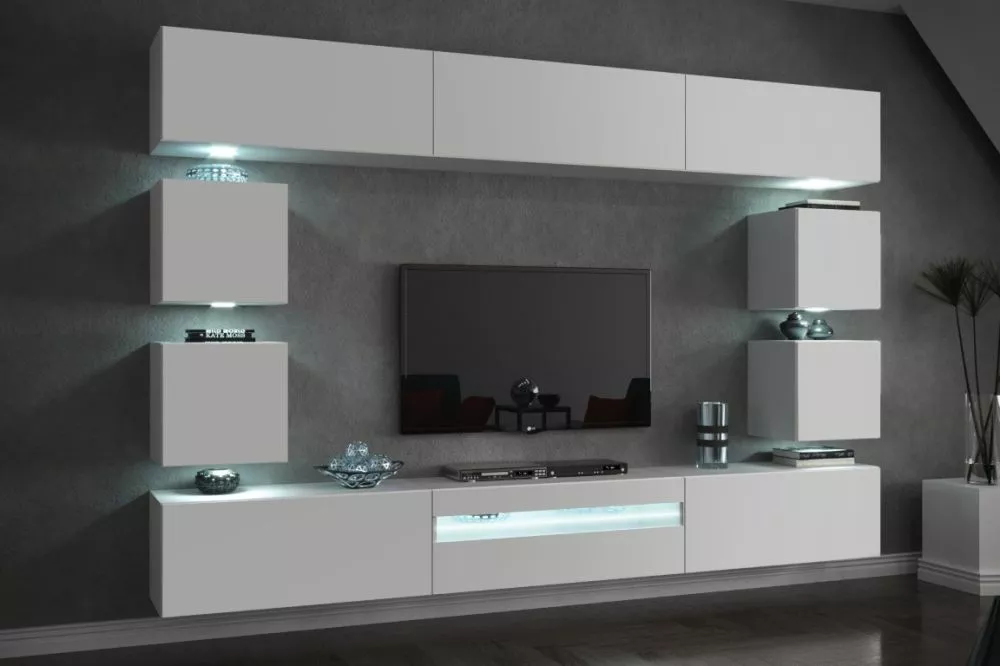 Sekcija Concept 81 ar LED · Balts · 257 × 35 × 184 cm