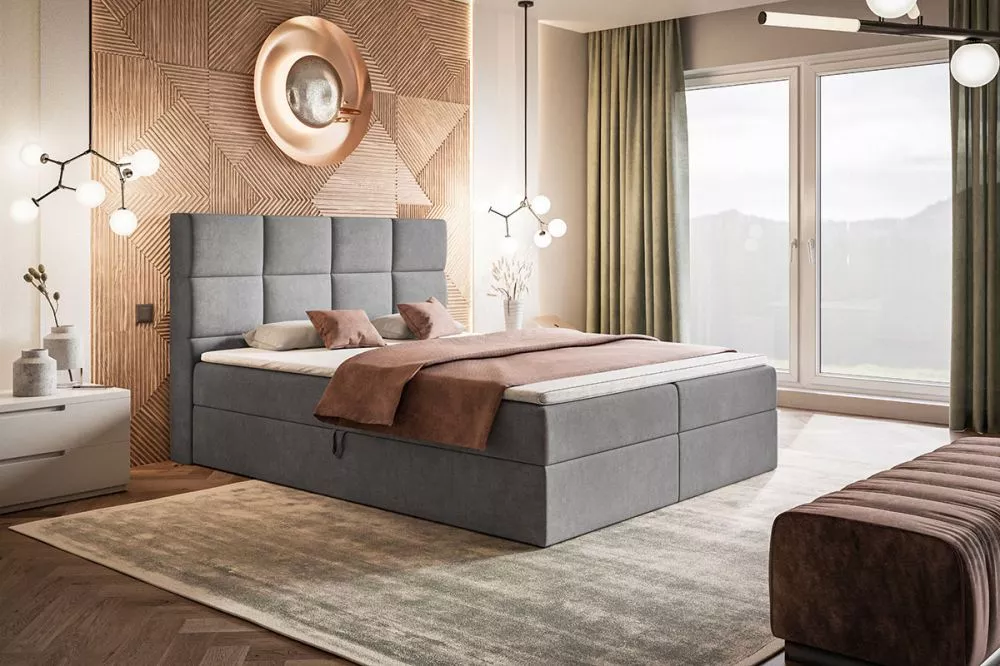 Gulta Box 5 Boxspring standard Guļamvietas platums: 140 cm, Guļamvietas garums: 200 cm, · Pelēks · 140 × 214 × 112 cm