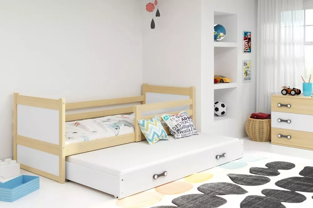 Bērnu gulta Rico Trundle Pine ar stelāžu Guļamvietas platums: 80 cm, Guļamvietas garums: 190 cm, · 87 × 195 × 73 cm