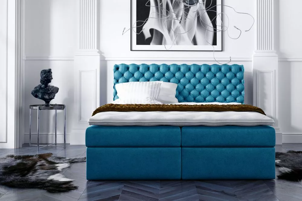 Gulta Piano Boxspring Premium Standard Guļamvietas platums: 140 cm, Guļamvietas garums: 200 cm, · Zils · 144 × 213 × 123