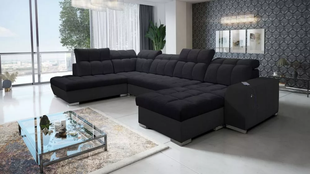 Dīvāns Pagano 6 Premium Standard · Melns · 225 × 364 × 83 cm