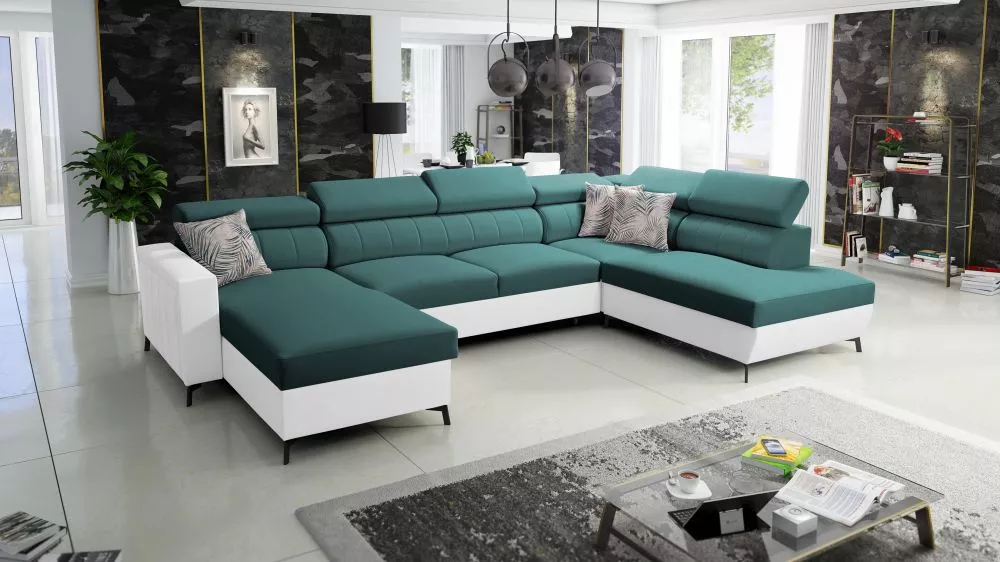 Dīvāns Baltico 6 Standard · Tirkīzs + balts · 224 × 351 × 83 cm