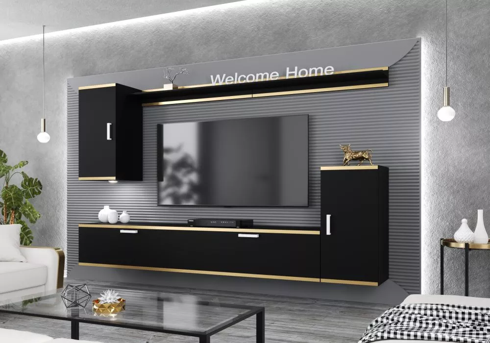 Sekcija Elena ar LED · Melns · 237 × 35 × 183 cm