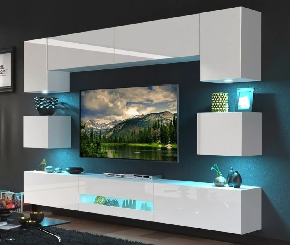 Sekcija Next Besta Dan 1 gloss ar LED · Balts · 257 × 35 × 207 cm