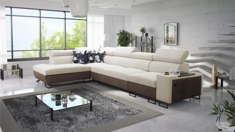 Dīvāns Melody 11 Mini Premium Standard · Krēma + tumši brūns · 220 × 350 × 84 cm