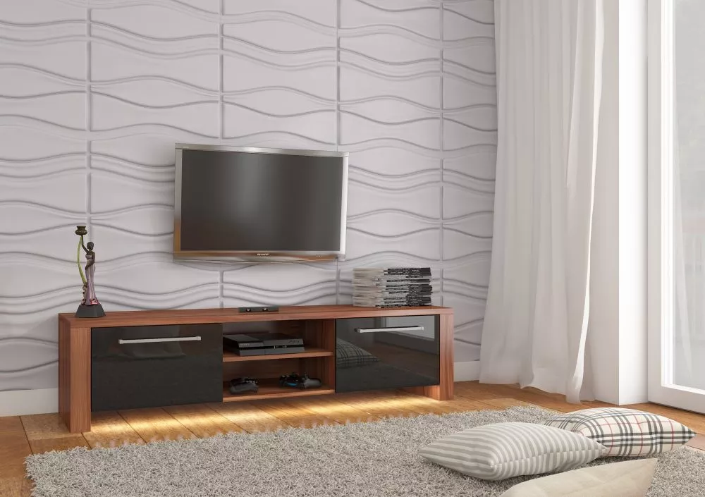 TV tumba Helix New · Plūmju + melns spīdīgs · 160 × 42 × 41 cm