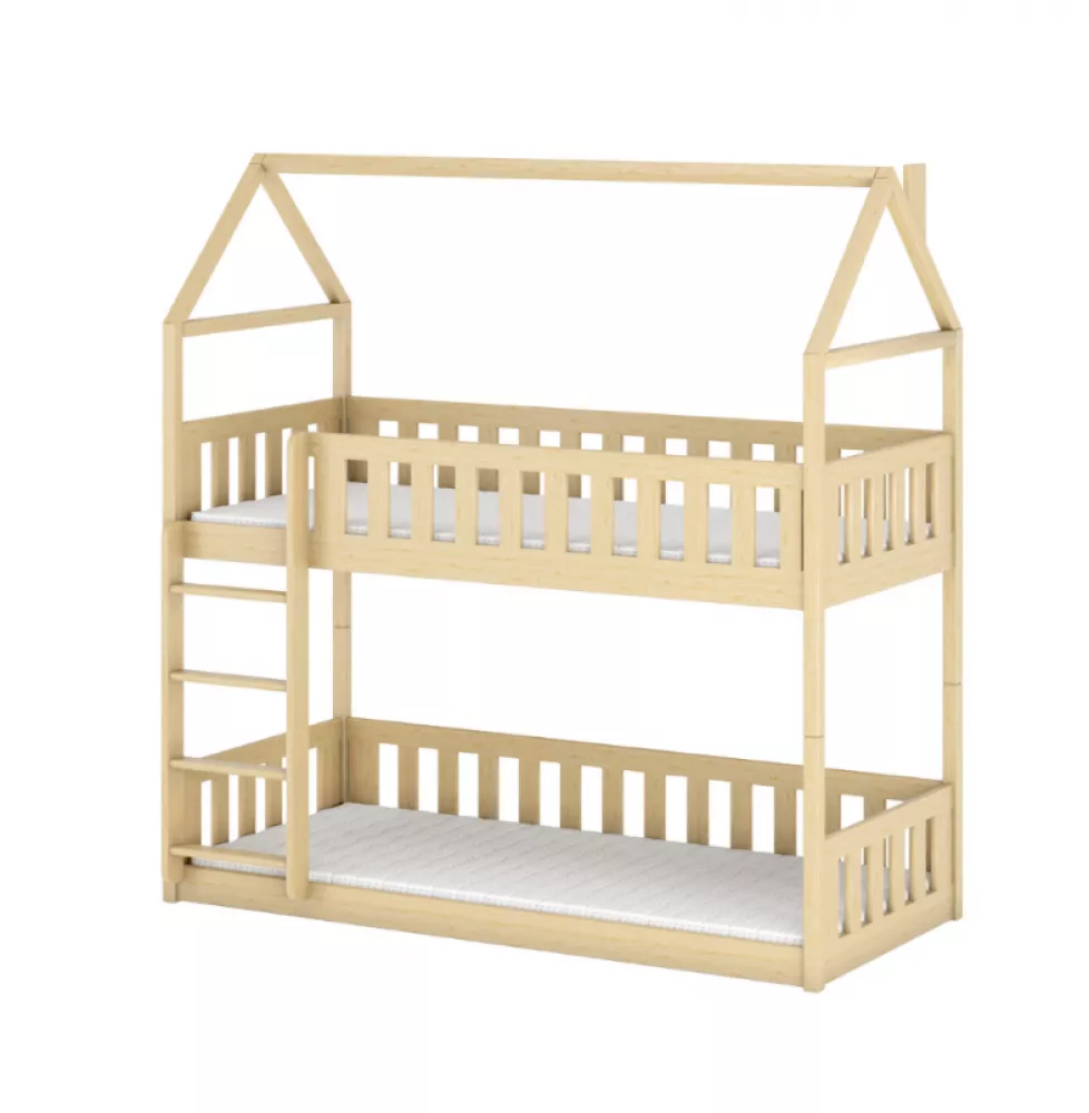 Bērnu gulta Pola ar stelāžām Guļamvietas platums: 80 cm, Guļamvietas garums: 200 cm, · Priede · 87 × 208 × 192.6 cm