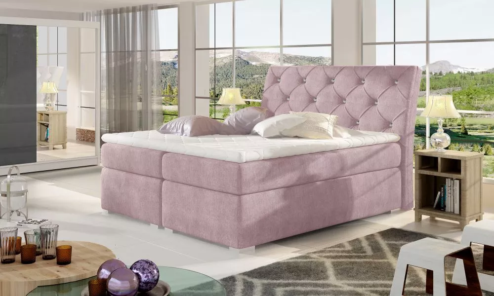 Gulta Balvin Boxspring standard Guļamvietas platums: 180 cm, Guļamvietas garums: 200 cm, · Gaiši rozā · 183 × 208 × 116 
