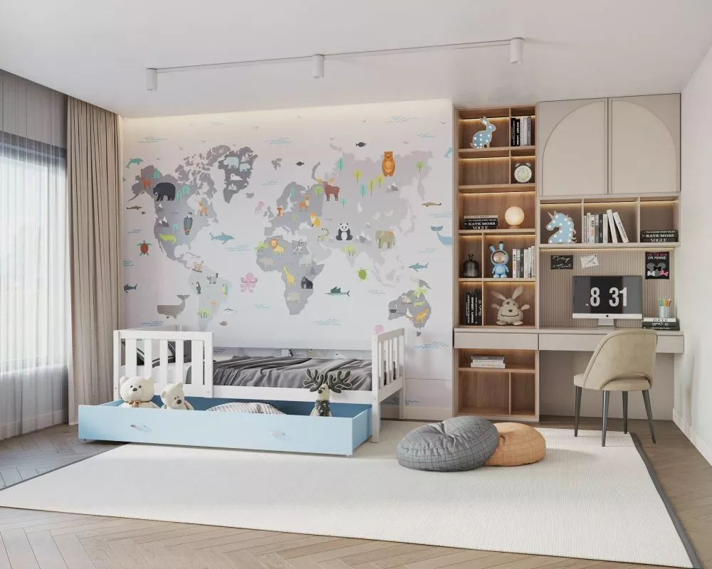 Bērnu gulta Nemo P MDF 80x190 ar stelāžu Guļamvietas platums: 80 cm, Guļamvietas garums: 190 cm, · 86 × 198 × 74 cm