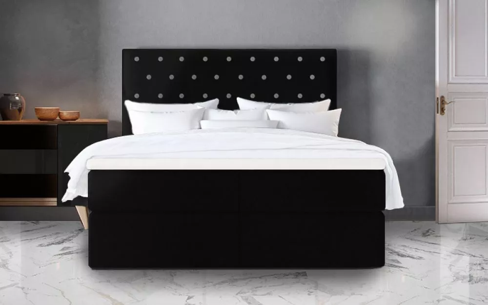 Gulta Atena Boxspring Standard Guļamvietas platums: 160 cm, Guļamvietas garums: 200 cm, · Melna · 160 × 213 × 123 cm