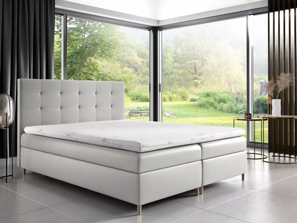 Gulta Dakota Boxspring Standard Guļamvietas platums: 160 cm, Guļamvietas garums: 200 cm, · Balts · 164 × 208 × 115 cm