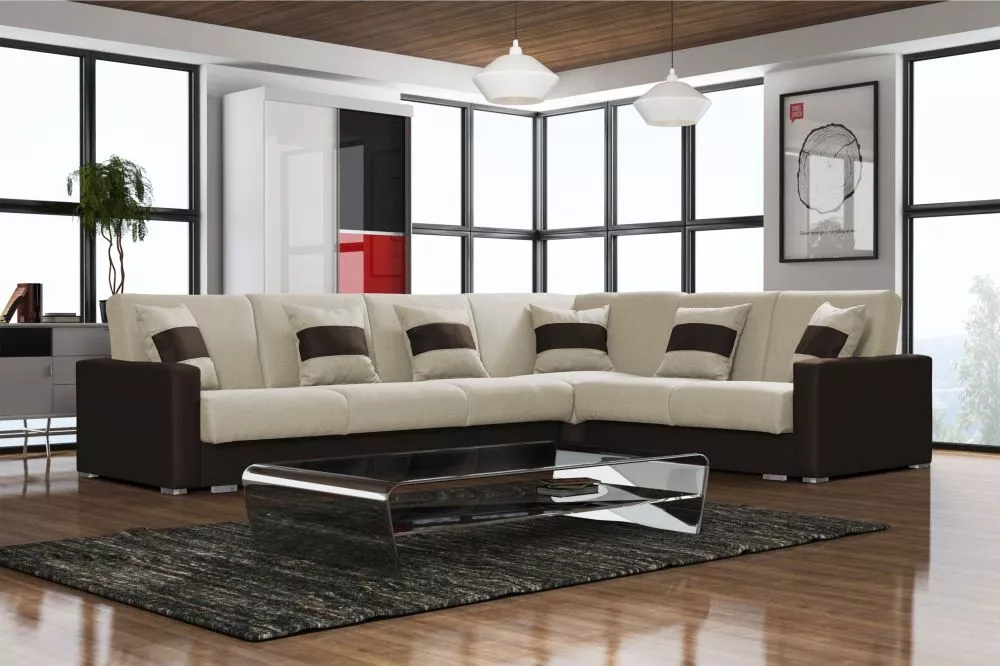 Dīvāns Nero standard · Krēma + tumši brūns · 230 × 308 × 84 cm