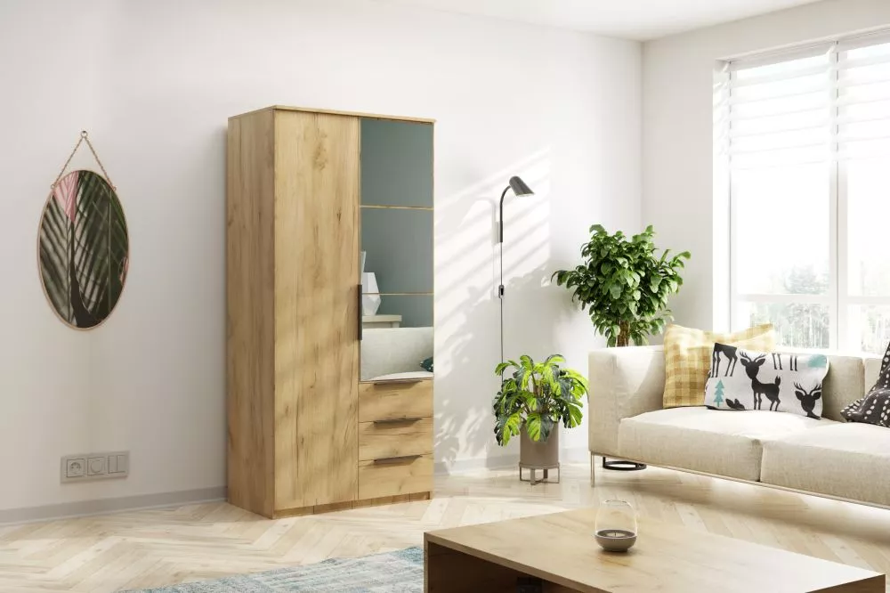 Skapis Florencja · Ozols craft zelts · 100 × 61 × 215 cm