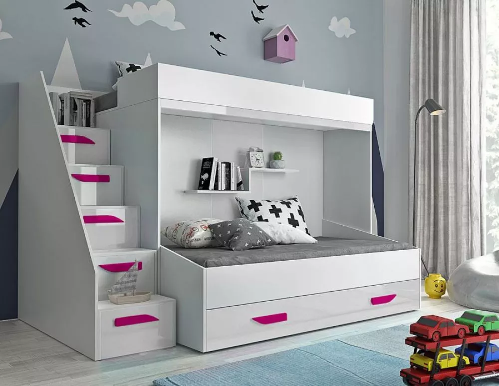 Bērnu gulta Party 16S ar stelāžām Guļamvietas platums: 90 cm, Guļamvietas garums: 200 cm, · 135 × 247 × 165 cm