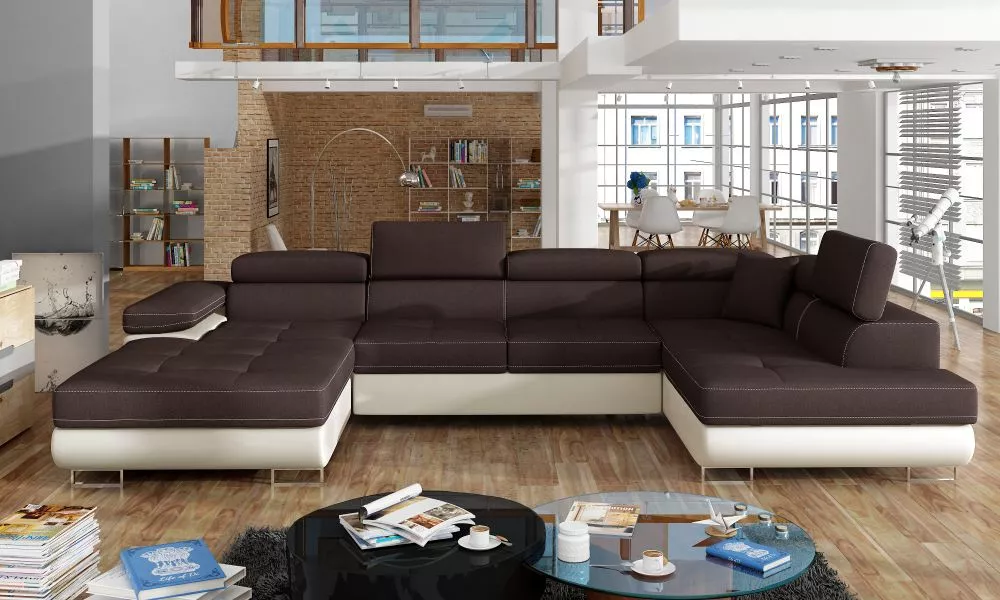 Dīvāns Rodrigo standard · Brūns + krēms · 202 × 345 × 90 cm
