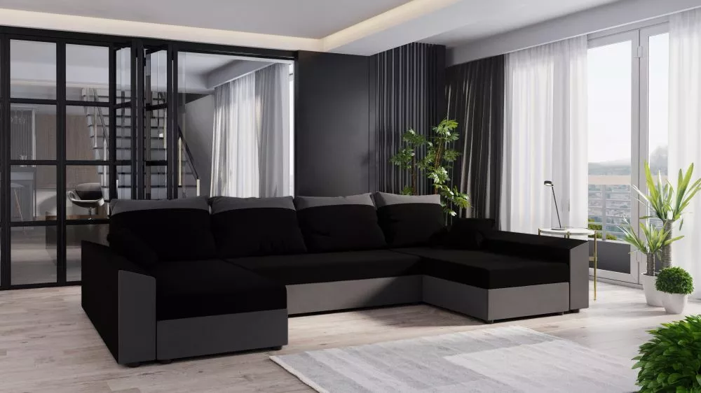 Dīvāns Paul U standard · Melns + pelēks · 139 × 321 × 80 cm