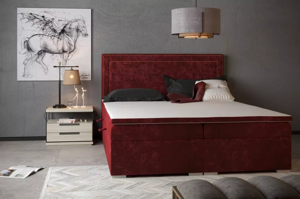 Gulta Quarto Boxspring Standard Guļamvietas platums: 160 cm, Guļamvietas garums: 200 cm, · Sarkans · 160 × 207 × 118 cm