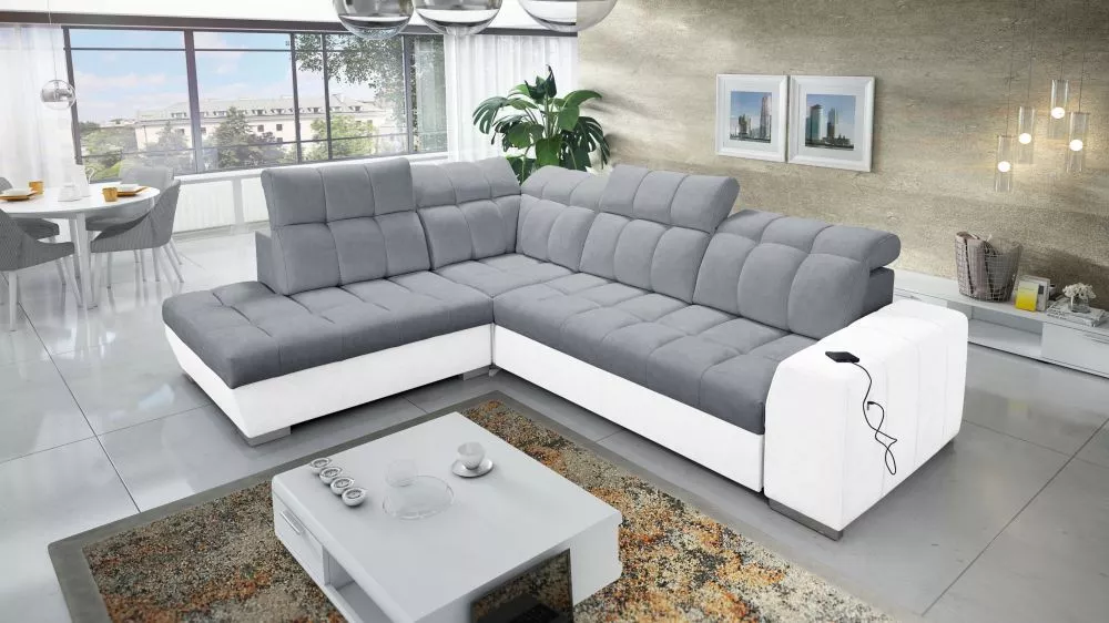 Dīvāns Pagano 7 Premium Standard · Tumši pelēks + balts · 225 × 285 × 83 cm