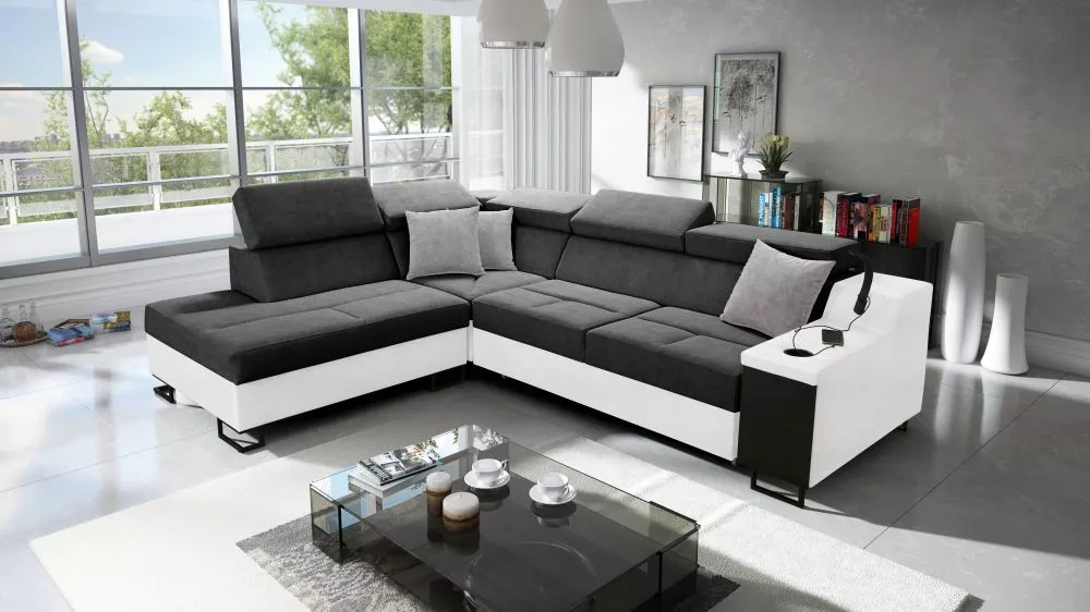 Dīvāns Alicante 7 Whisper Eco Standard · Tumši pelēks + balts · 223 × 287 × 81 cm