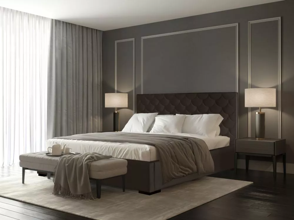 Gulta Vegas 04 Standard ar stelāžu Guļamvietas platums: 160 cm, Guļamvietas garums: 200 cm, stelāžas tips: koka, · Tumši