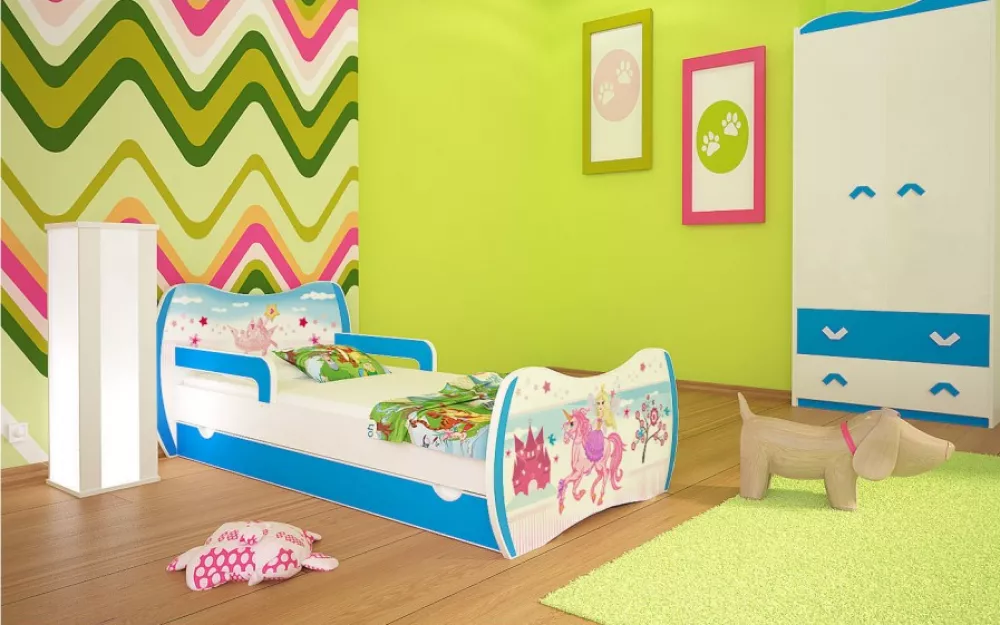 Bērnu gulta Dream L06 180x90 DM02 ar stelāžu Guļamvietas platums: 90 cm, Guļamvietas garums: 180 cm, · 114 × 184 × 71 cm