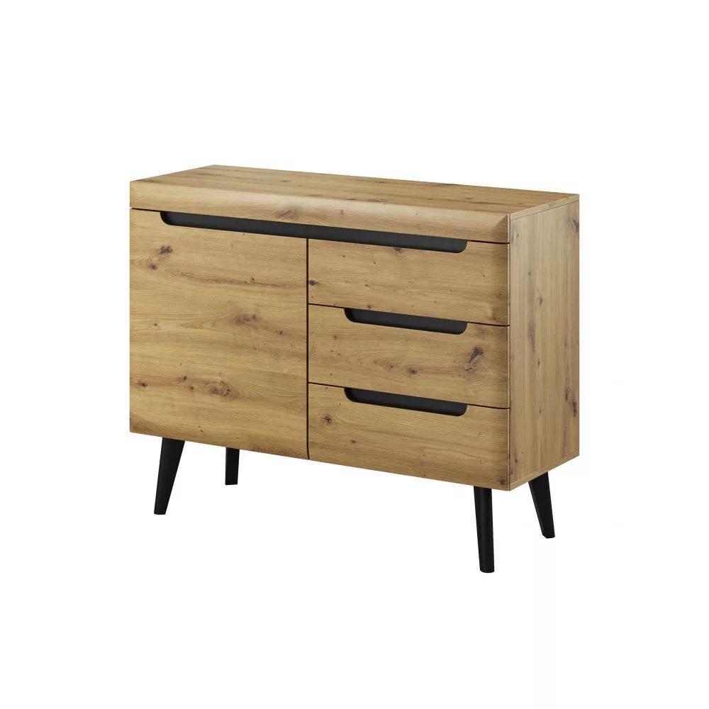 Kumode Nordi NKSZ107 · Ozols artisan + melns · 107 × 40 × 83 cm