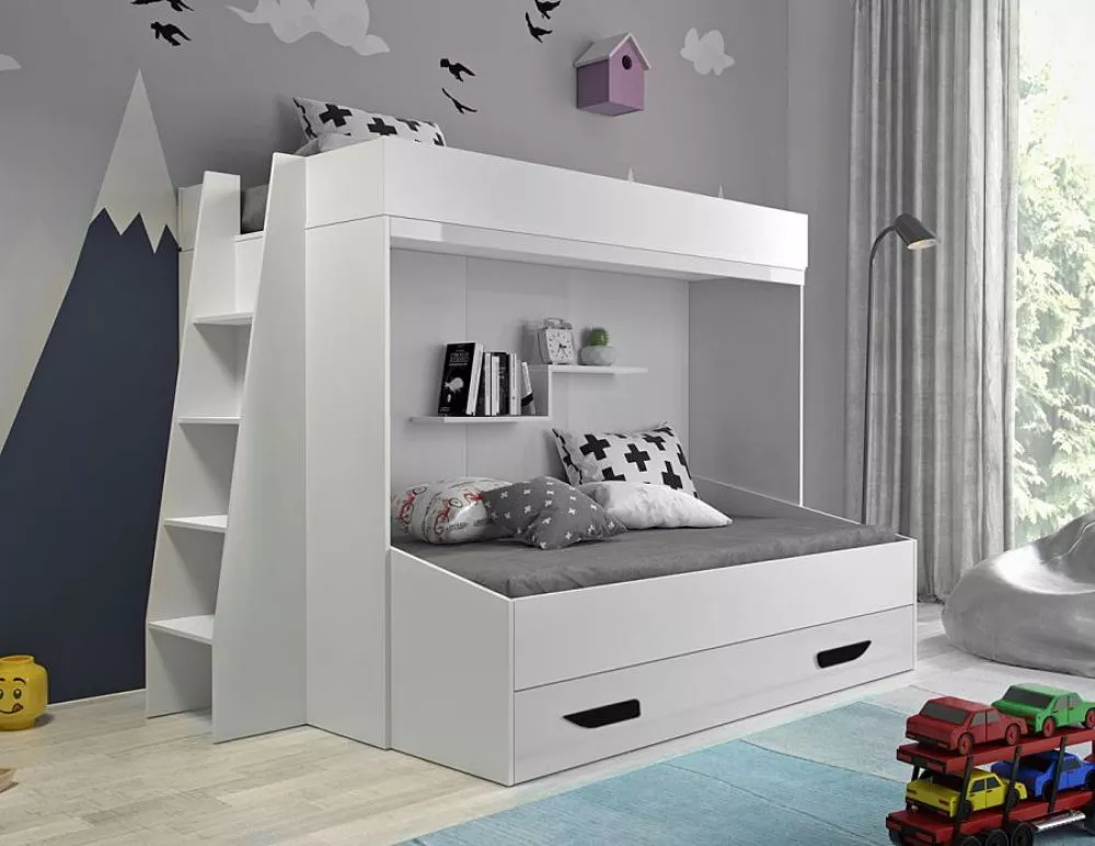 Bērnu gulta Party 17S ar stelāžām Guļamvietas platums: 90 cm, Guļamvietas garums: 200 cm, · 135 × 230 × 165 cm