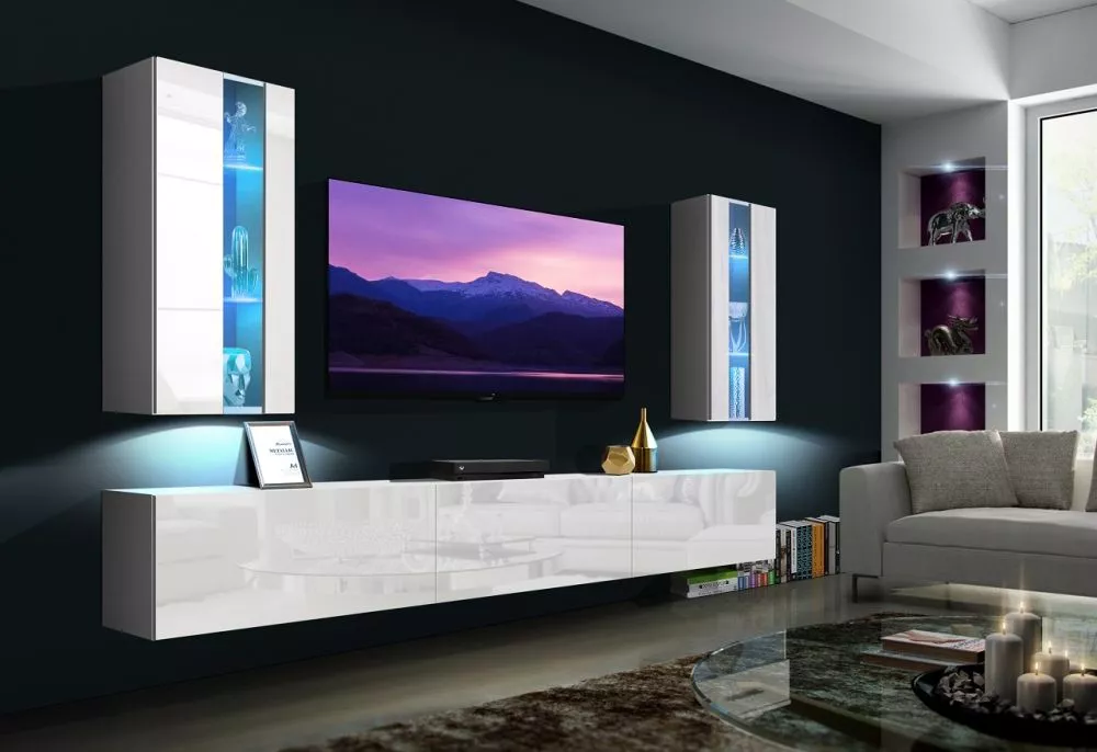 Sekcija Next 20 gloss ar LED · Balts · 249 × 35 × 173 cm