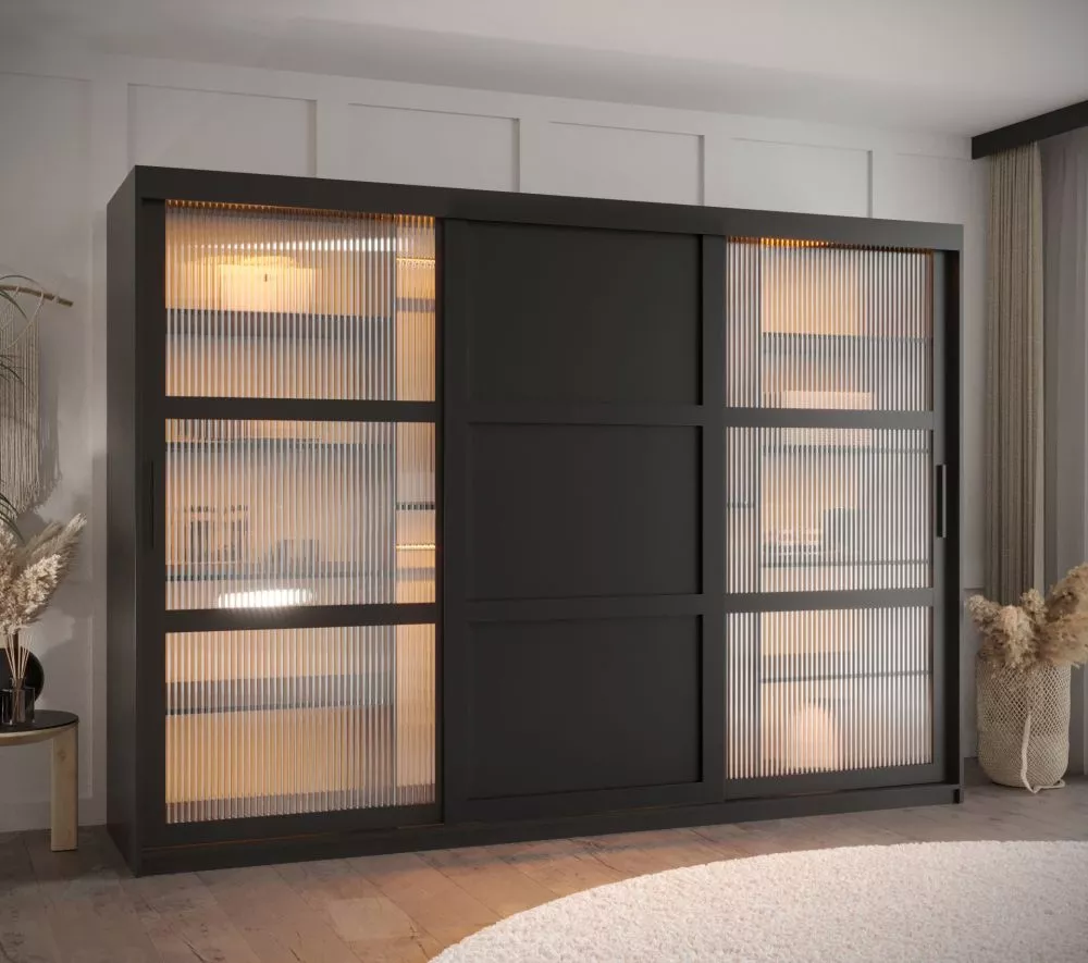 Skapis Flutes 3 ar LED · Melns · 250 × 62 × 200 cm