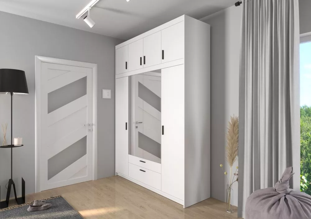 Skapis Elena 4D Premium ar spoguli · Balts · 176.3 × 53 × 245.5 cm