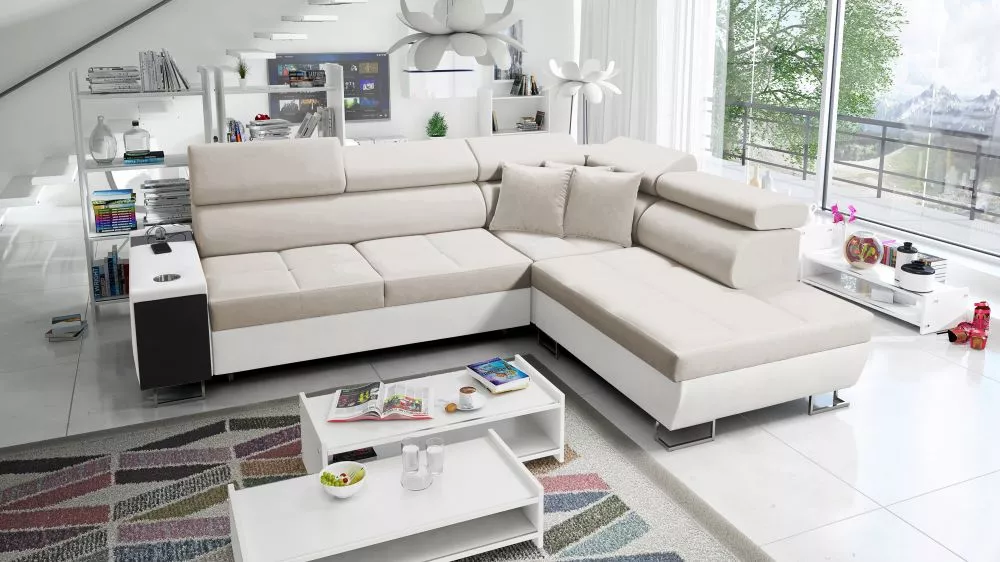 Dīvāns Morena 7 Premium Standard · Bēšs + balts · 221 × 283 × 84 cm