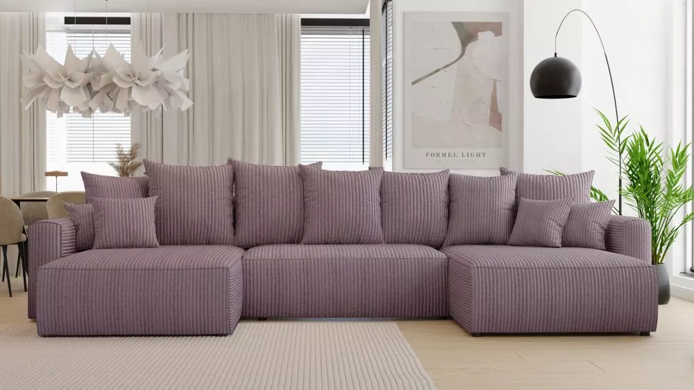 Dīvāns Napoli U Standard · Rozā · 160 × 350 × 78 cm