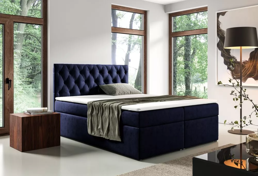 Gulta Boxspring 56 standard Guļamvietas platums: 120 cm, Guļamvietas garums: 200 cm, · Tumši zils · 121 × 210 × 122 cm